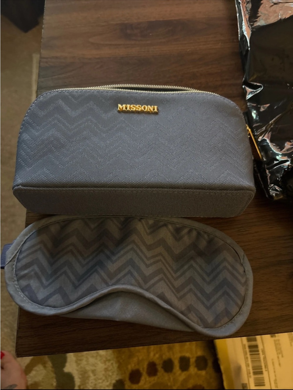 Missoni Men’s Gray Chevron Travel Pouch with Matching Sleep Mask